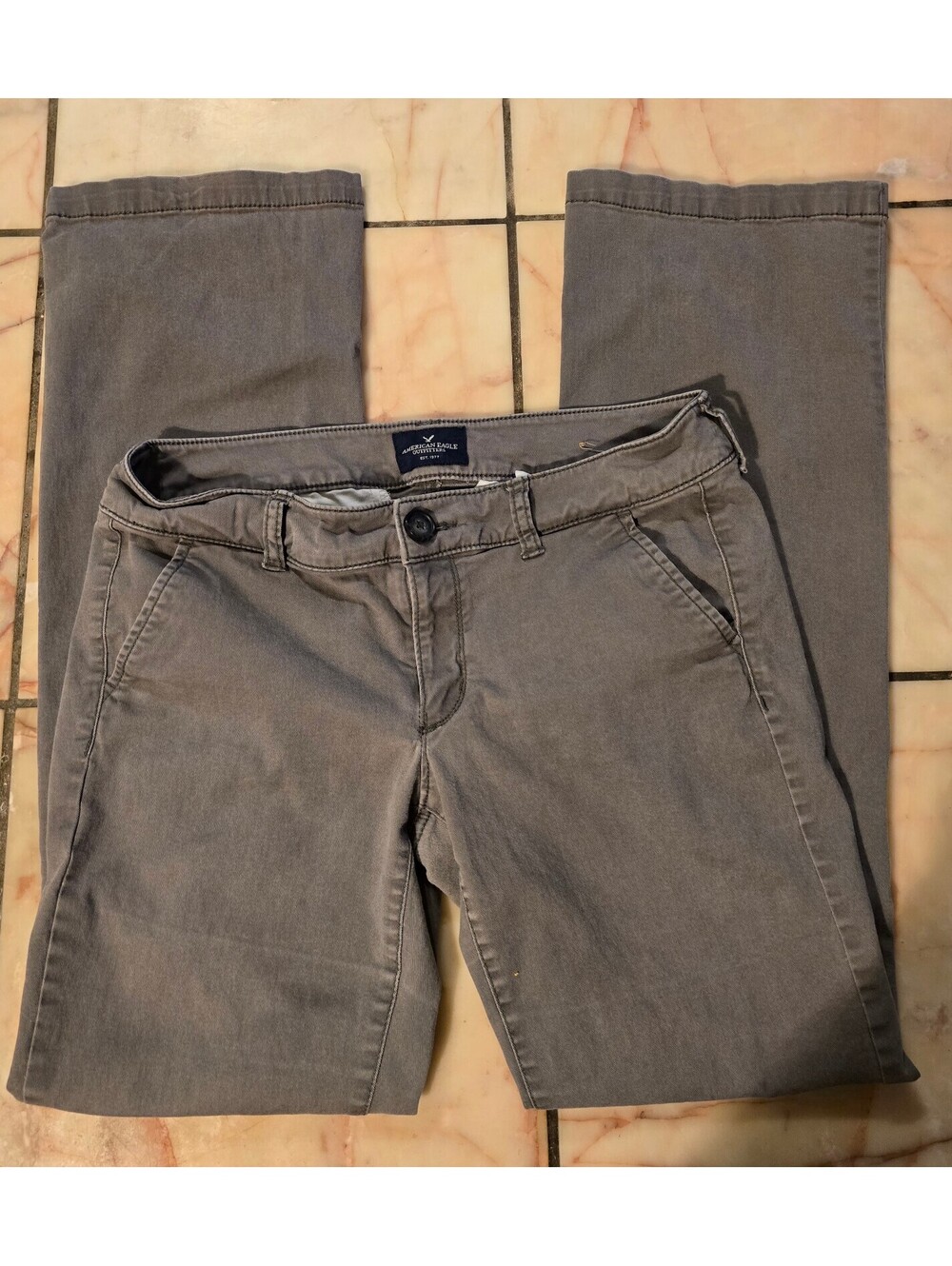 American Eagle Kick Boot Pants Sz 6 Regular Grey Low Rise Stretch Chino Trouser